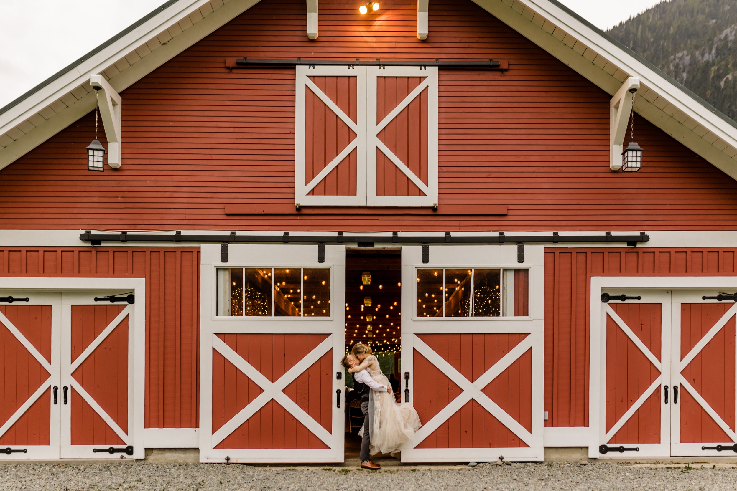 riverlands red barn pemberton wedding  in front of the barn