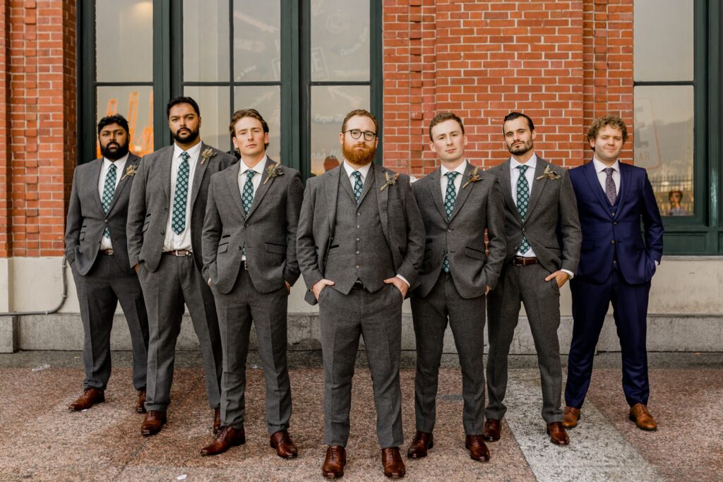 wedding party portraits in downtown vancouver